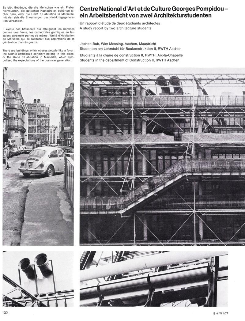 E-Periodica - Centre National d'Art et de Culture Georges Pompidou : ein  Arbeitsbericht von zwei Architekturstudenten = A study report by two  architecture students