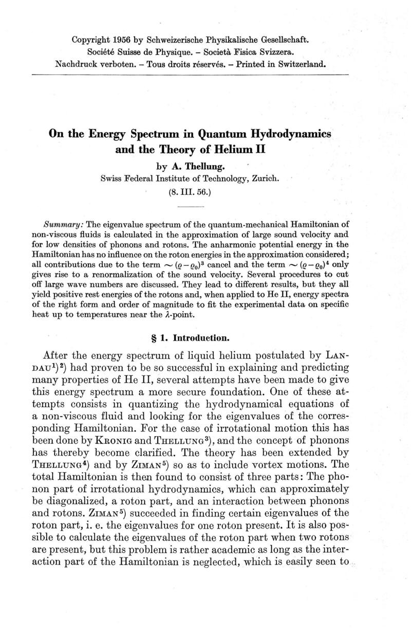 E-Periodica - On the energy spectrum in quantum hydrodynamics and the  theory of helium. II