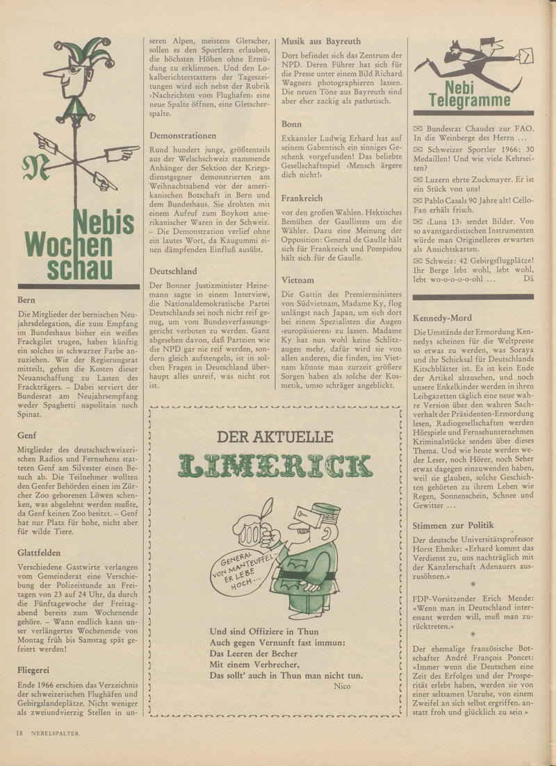 E-Periodica - Nebis Wochenschau/ Der aktuelle Limerick/ Nebi Telegramme/  Kennedy-Mord/ Stimmen zur Politik