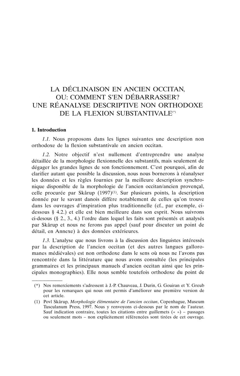 E Periodica La Declinaison En Ancien Occitan Ou Comment S En Debarrasser Une Reanalyse Descriptive Non Orthodoxe De La Flexion Substantivale