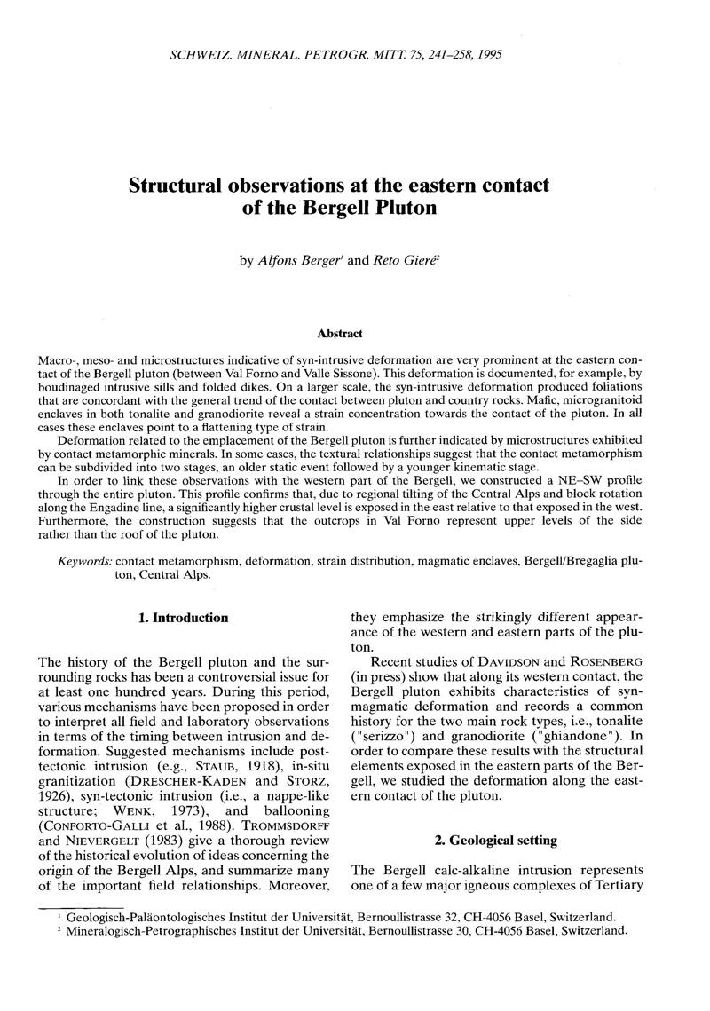 E-Periodica - Structural observations at the eastern contact of the Bergell  Pluton