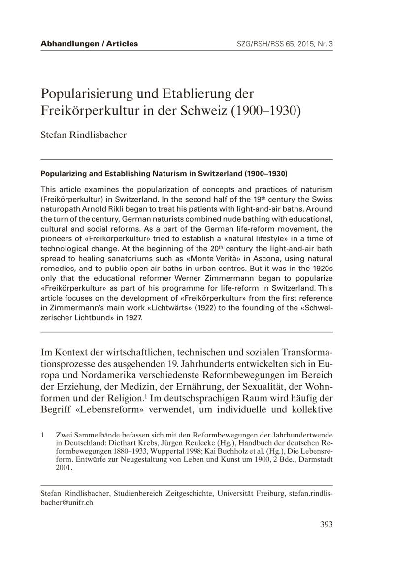 E-Periodica - Popularisierung und Etablierung der Freikörperkultur in der  Schweiz (1900-1930)